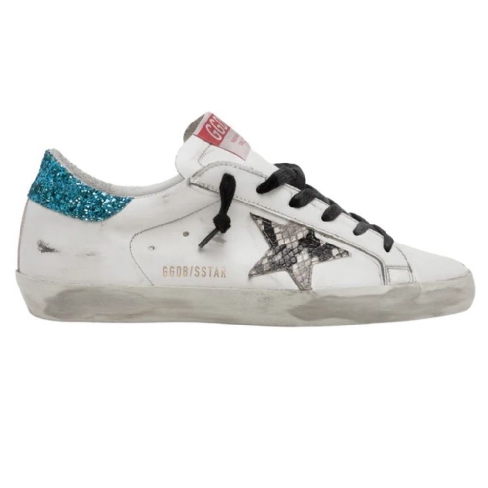 Golden Goose Super-Star Python Sneakers Blue Glitter Heel - Size 38